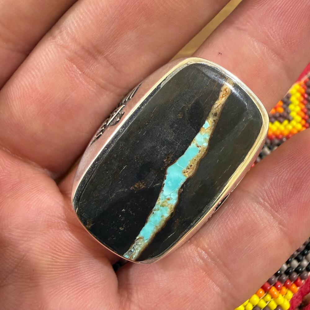 Native American Sterling Silver 7 Blackjack Ring Size 14 Billy Long